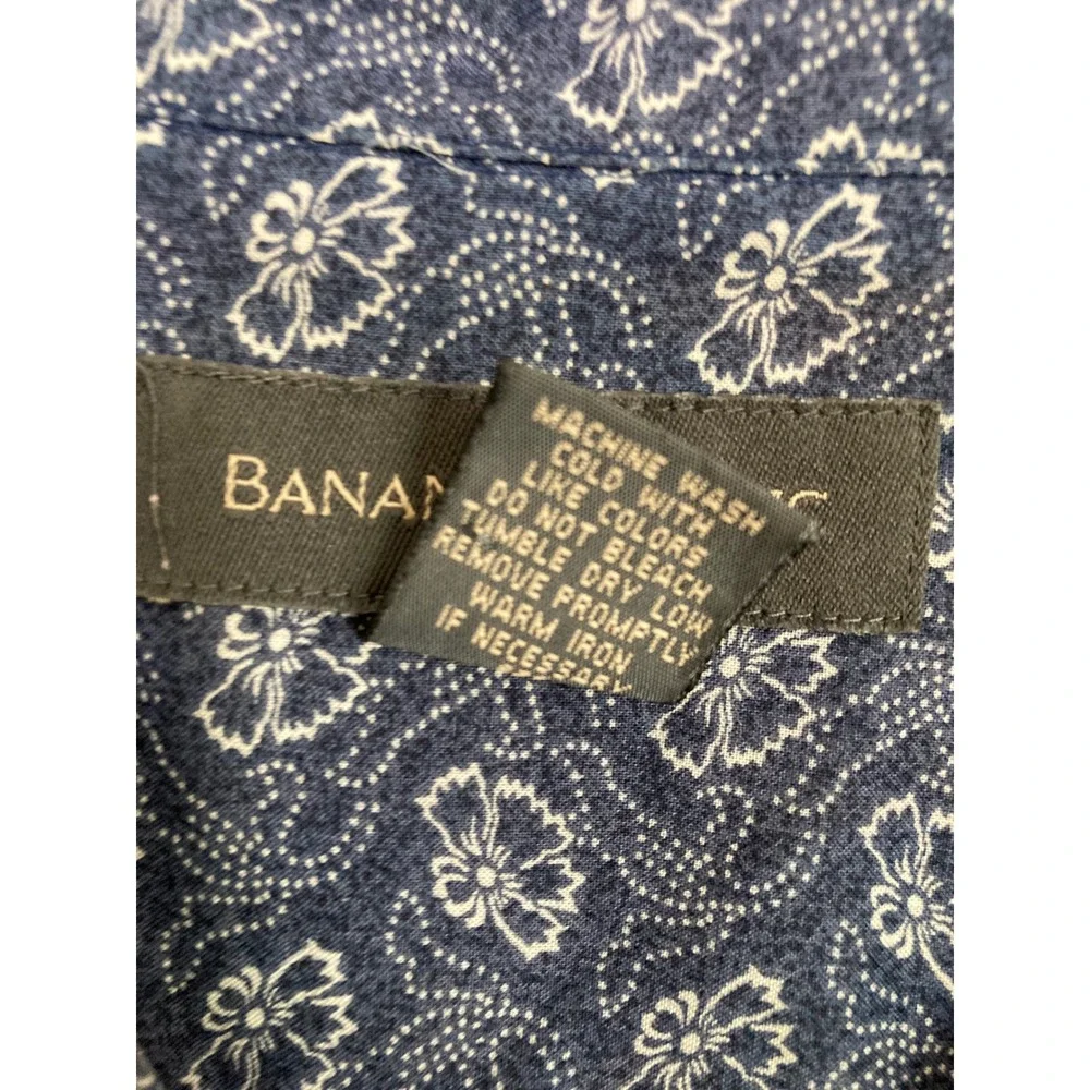 Banana Republic Mens Blue Floral Cotton Short Sleeve Camp Collar Shirt Large